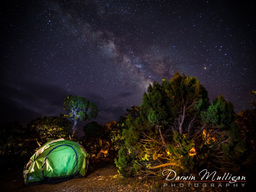 Tenting-at-night-with-Milky-Way--Grand-Canyon-South-Rim-Arizona