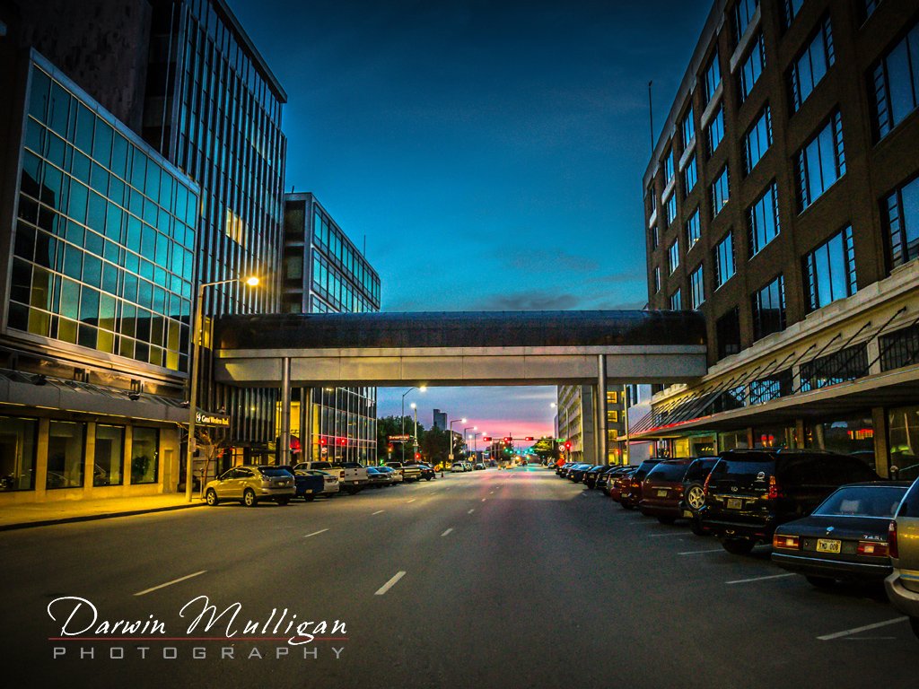 Downtown Lincoln Nebraska. Photo taken during blue hour