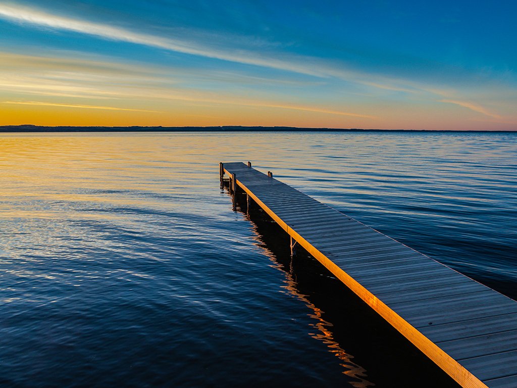 Pier at Gull Lake, Alberta at Sunrise